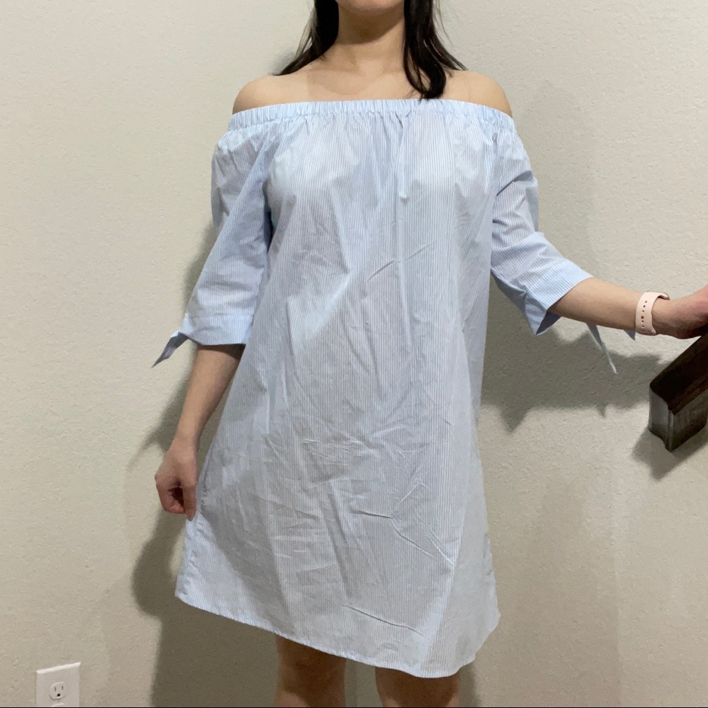 Off the shoulder pin stripe dress
